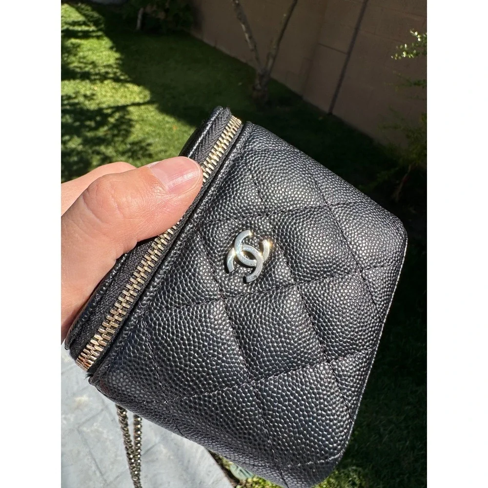 Chanel Mini Vanity Case Black Quilted Caviar Gold Hardware 31097251 Full Set